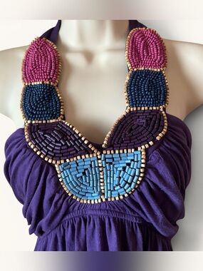Vintage Y2K Wet Seal Beaded Indie Sleaze Babydoll Halter Top Size M